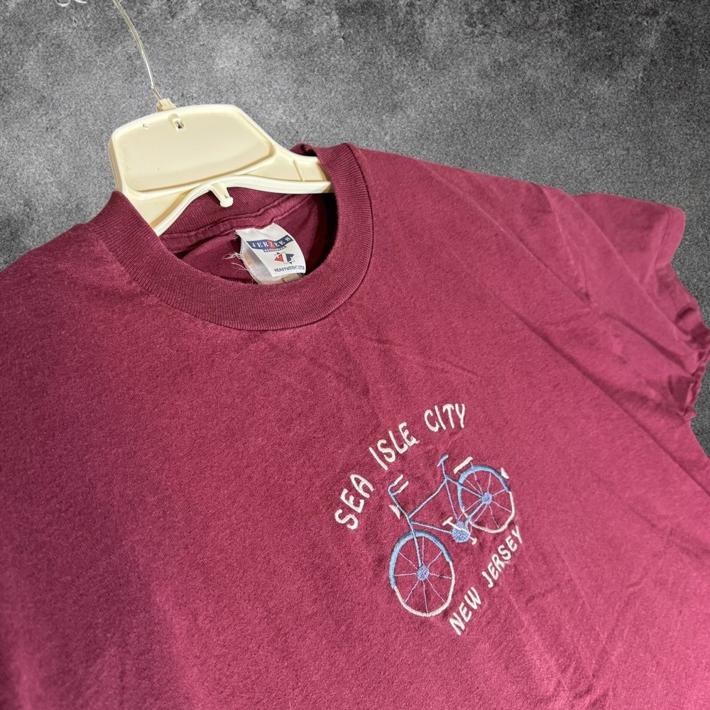 Vintage Jerzees Sea Isle City New Jersey T Shirt XL Bicycle Embroidered 90s USA
